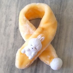 NWOT. Kids Fluffy scarf with embroidery and stuffed rabbit.